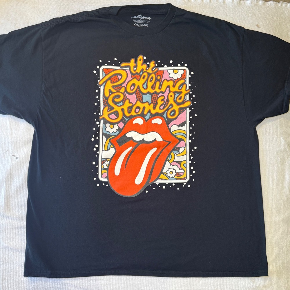 The Rolling Stones Graphic T-Shirt XXL Black Psychedelic Tongue Logo 2022 Cotton